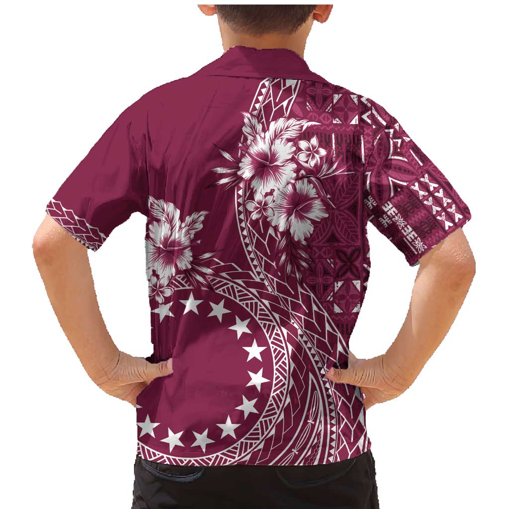 Kia Orana Cook Islands Family Matching Mermaid Dress and Hawaiian Shirt Tiare and Stars - Maroon LT7 - Polynesian Pride