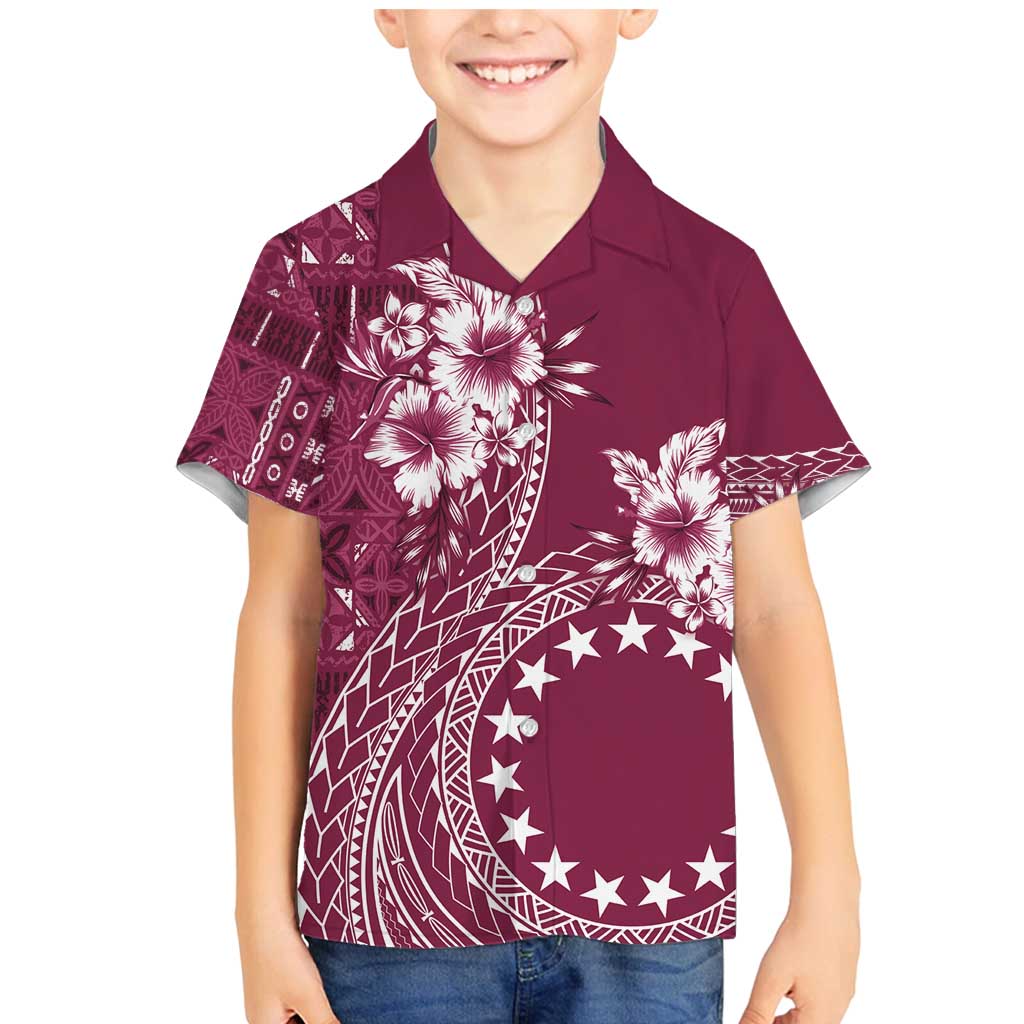 Kia Orana Cook Islands Family Matching Mermaid Dress and Hawaiian Shirt Tiare and Stars - Maroon LT7 Son's Shirt Maroon - Polynesian Pride