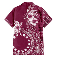 Kia Orana Cook Islands Family Matching Off The Shoulder Long Sleeve Dress and Hawaiian Shirt Tiare and Stars - Maroon LT7 - Polynesian Pride