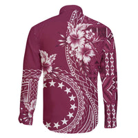 Kia Orana Cook Islands Family Matching Off The Shoulder Long Sleeve Dress and Hawaiian Shirt Tiare and Stars - Maroon LT7 - Polynesian Pride