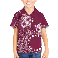 Kia Orana Cook Islands Family Matching Off The Shoulder Long Sleeve Dress and Hawaiian Shirt Tiare and Stars - Maroon LT7 Son's Shirt Maroon - Polynesian Pride