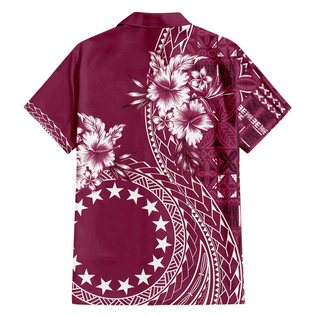 Kia Orana Cook Islands Family Matching Off Shoulder Maxi Dress and Hawaiian Shirt Tiare and Stars - Maroon LT7 - Polynesian Pride