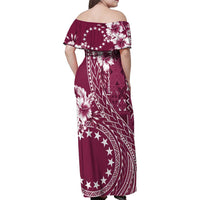 Kia Orana Cook Islands Family Matching Off Shoulder Maxi Dress and Hawaiian Shirt Tiare and Stars - Maroon LT7 - Polynesian Pride