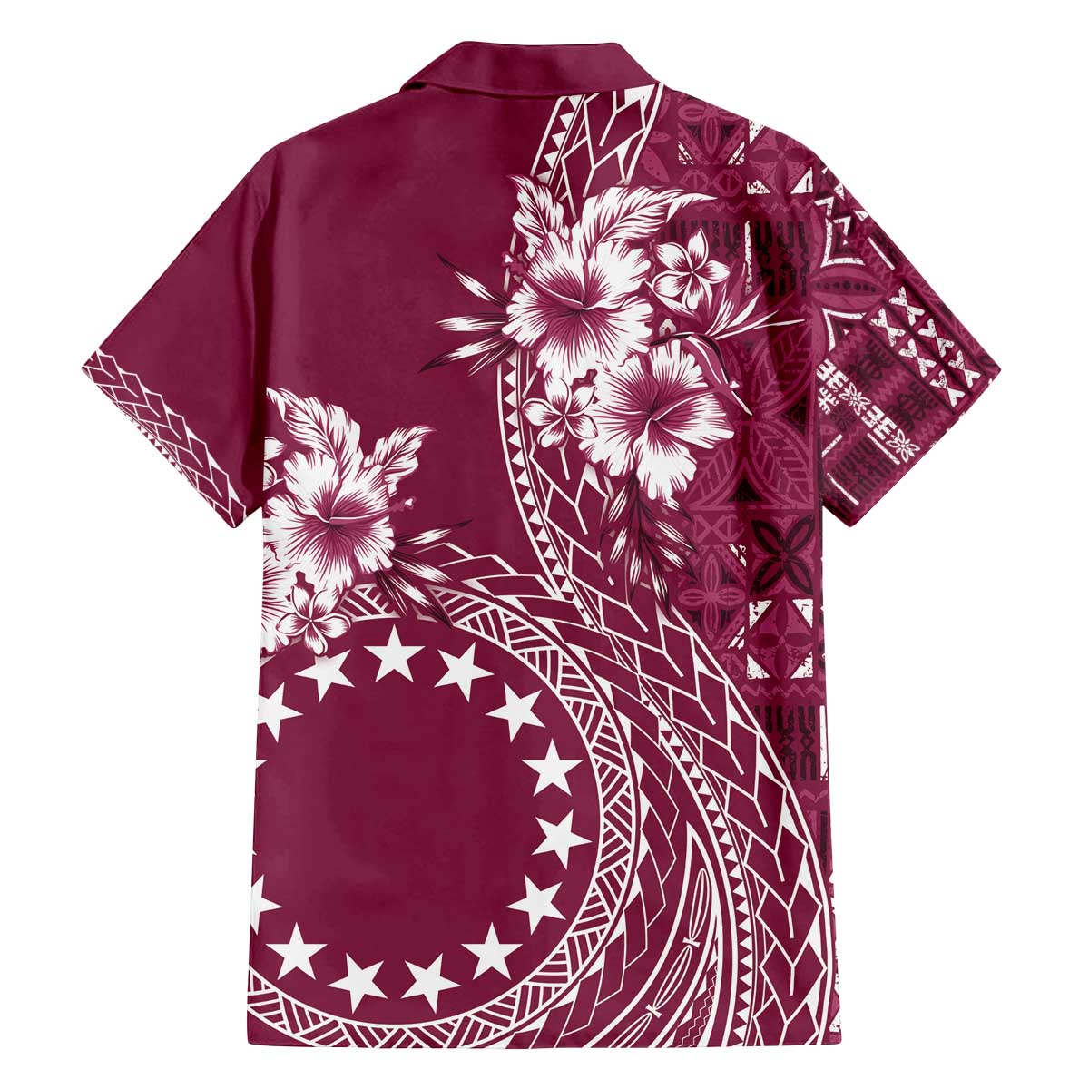 Kia Orana Cook Islands Family Matching Off Shoulder Short Dress and Hawaiian Shirt Tiare and Stars - Maroon LT7 - Polynesian Pride