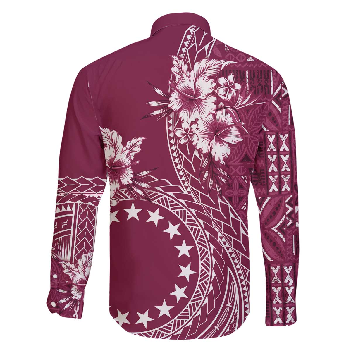Kia Orana Cook Islands Family Matching Off Shoulder Short Dress and Hawaiian Shirt Tiare and Stars - Maroon LT7 - Polynesian Pride
