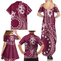 Kia Orana Cook Islands Family Matching Summer Maxi Dress and Hawaiian Shirt Tiare and Stars - Maroon LT7 - Polynesian Pride