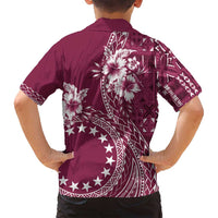 Kia Orana Cook Islands Family Matching Tank Maxi Dress and Hawaiian Shirt Tiare and Stars - Maroon LT7 - Polynesian Pride