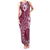 Kia Orana Cook Islands Family Matching Tank Maxi Dress and Hawaiian Shirt Tiare and Stars - Maroon LT7 Mom's Dress Maroon - Polynesian Pride
