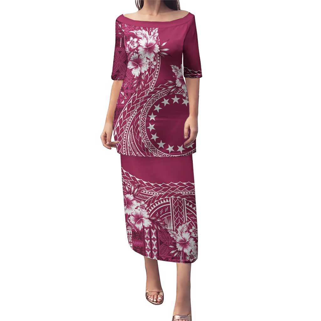 Kia Orana Cook Islands Puletasi Tiare and Stars - Maroon LT7 Long Dress Maroon - Polynesian Pride