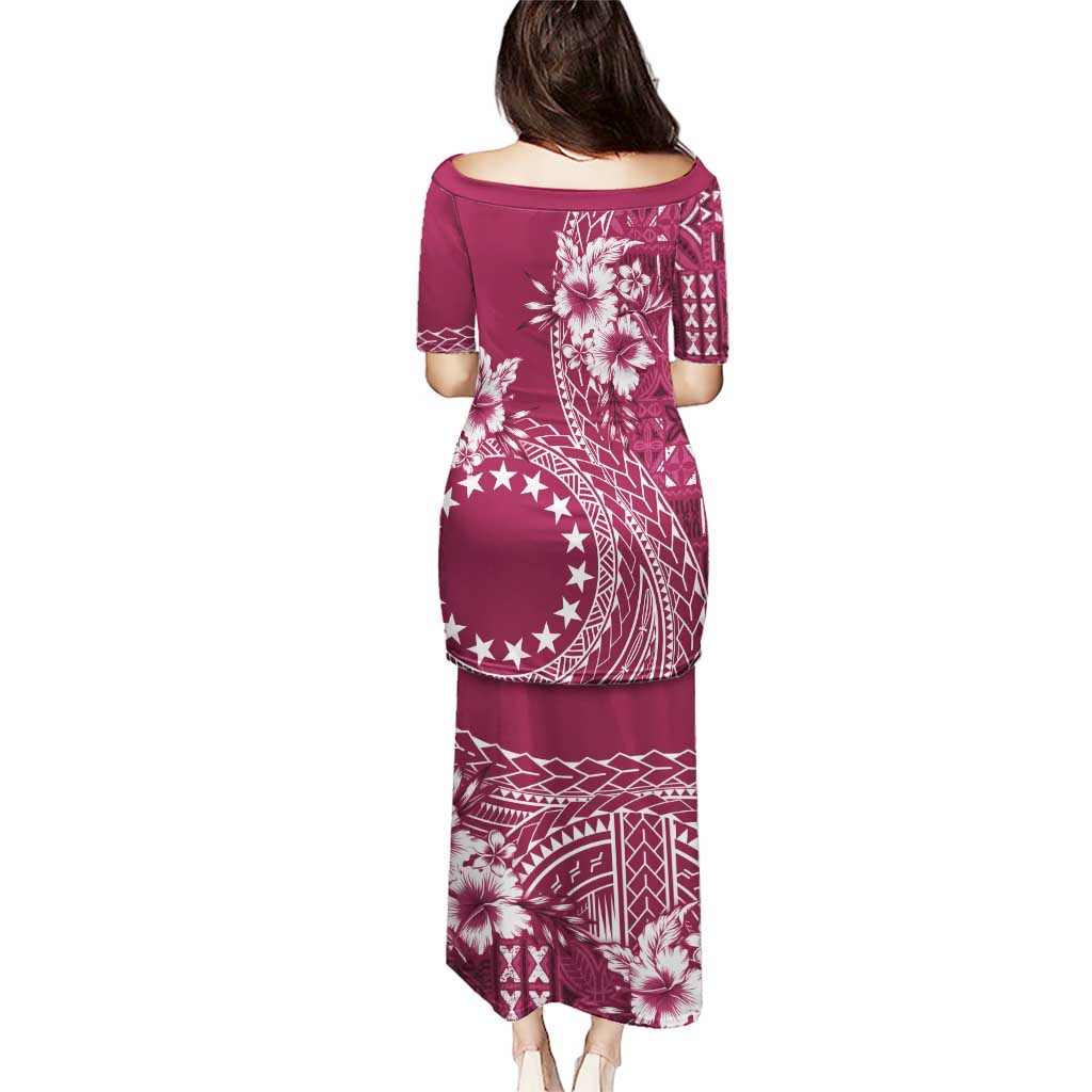 Kia Orana Cook Islands Puletasi Tiare and Stars - Maroon LT7 - Polynesian Pride