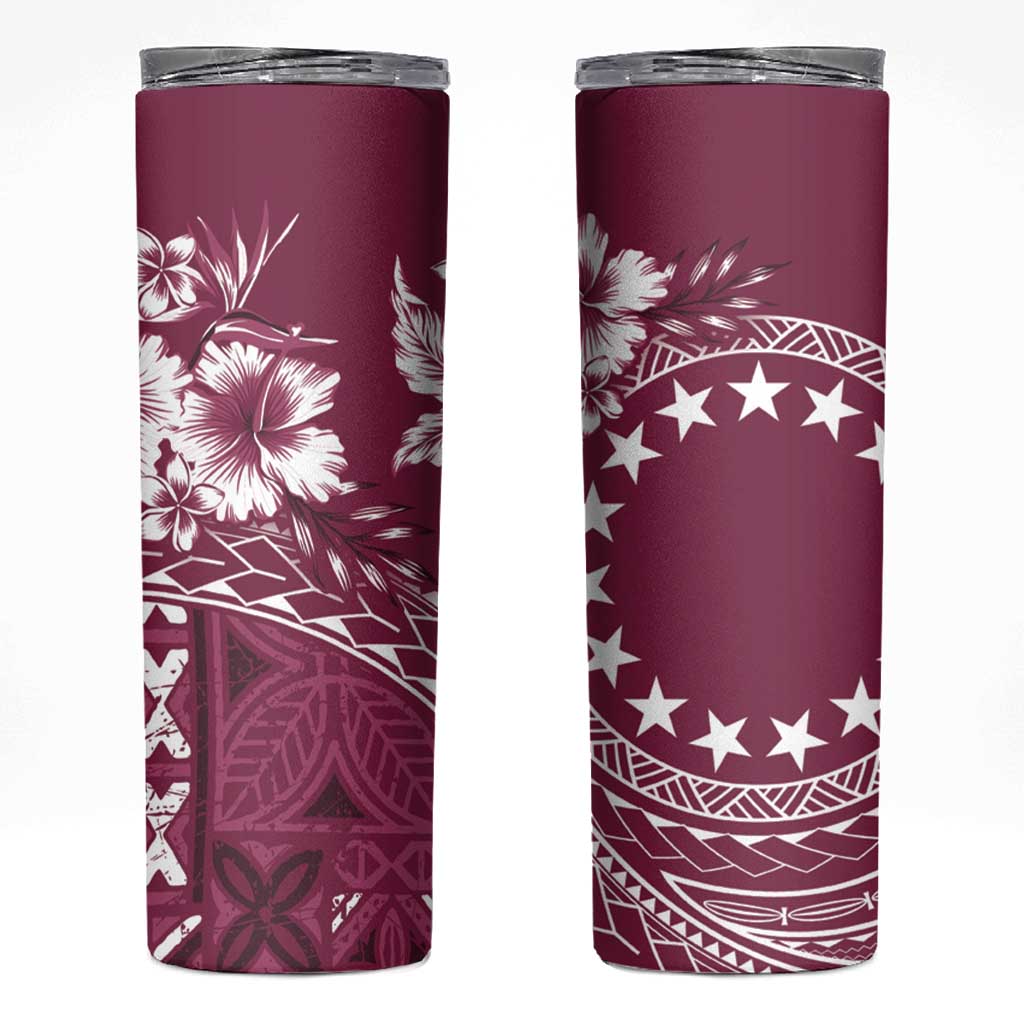 Kia Orana Cook Islands Skinny Tumbler Tiare & Stars - Maroon LT7 Maroon - Polynesian Pride