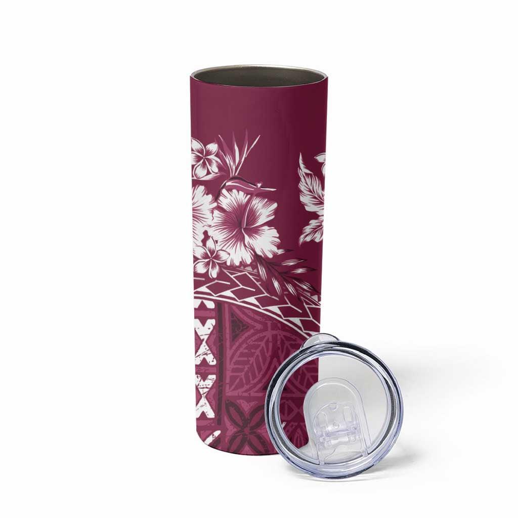 Kia Orana Cook Islands Skinny Tumbler Tiare & Stars - Maroon LT7 - Polynesian Pride