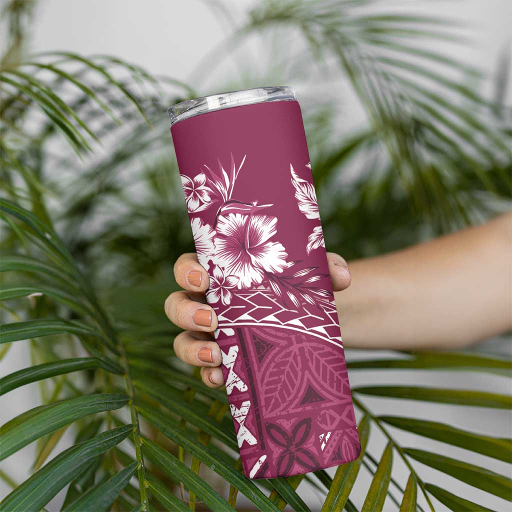 Kia Orana Cook Islands Skinny Tumbler Tiare & Stars - Maroon LT7 - Polynesian Pride