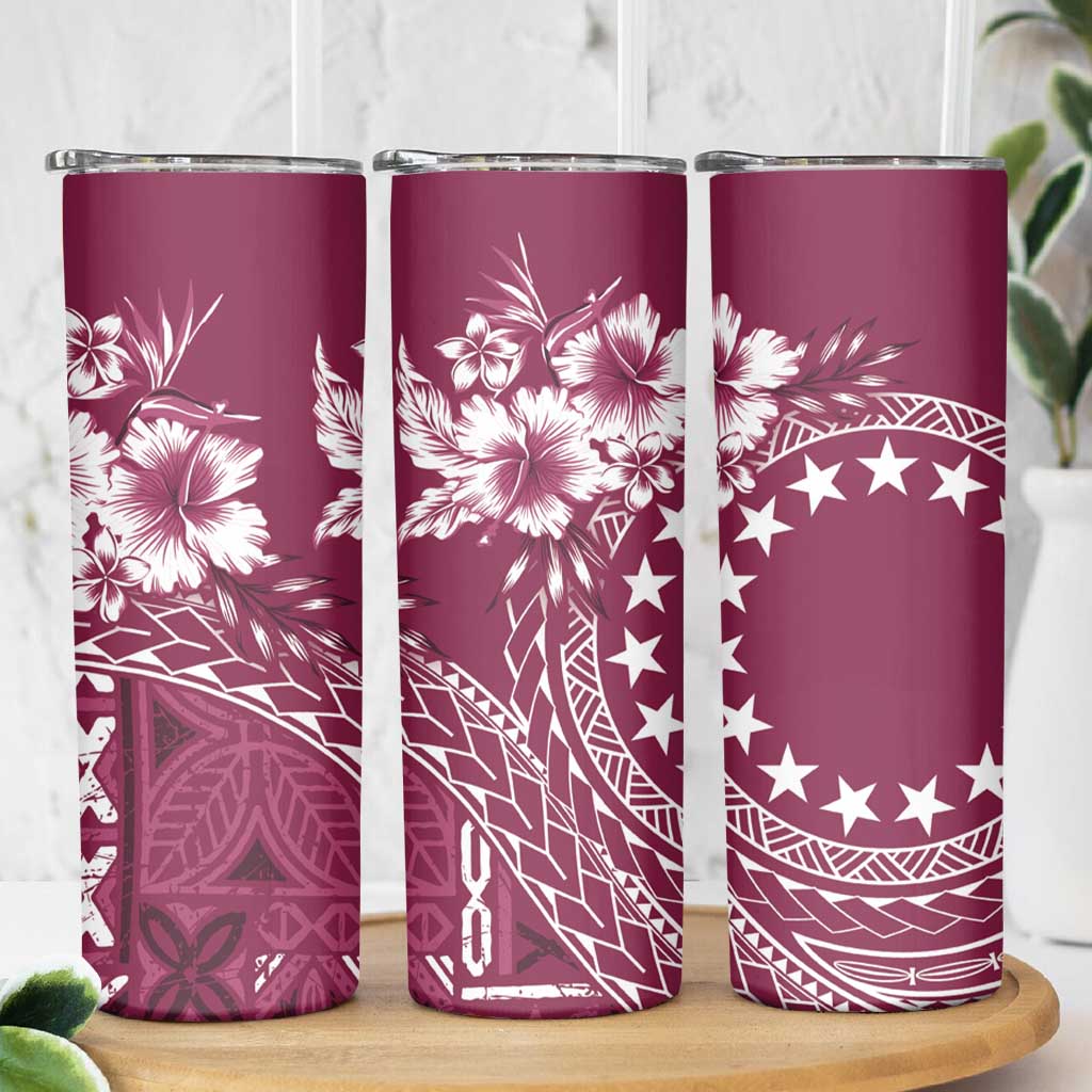 Kia Orana Cook Islands Skinny Tumbler Tiare & Stars - Maroon LT7 - Polynesian Pride