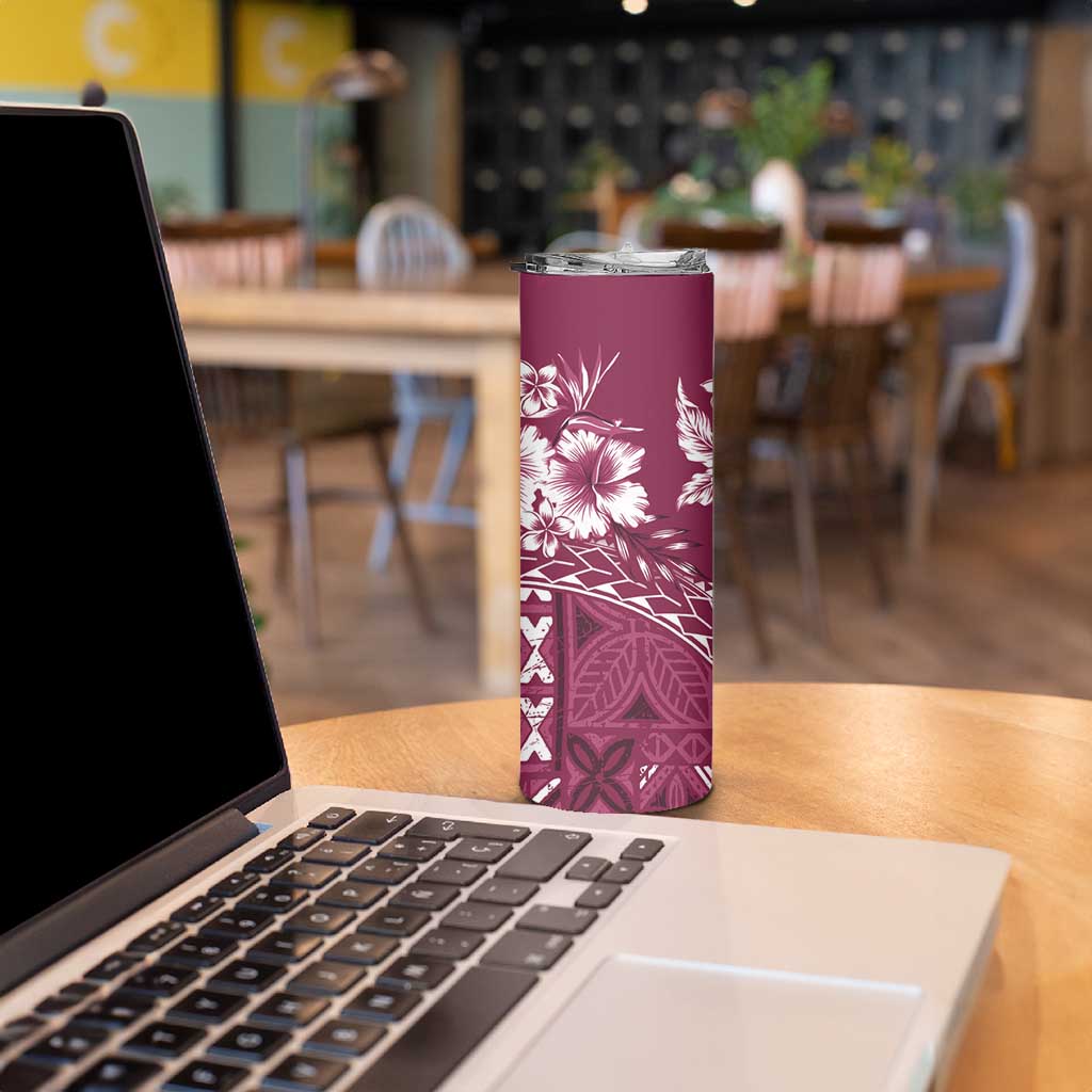 Kia Orana Cook Islands Skinny Tumbler Tiare & Stars - Maroon LT7 - Polynesian Pride
