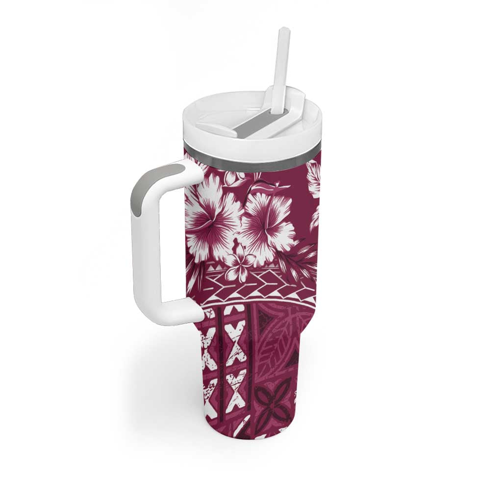 Kia Orana Cook Islands Tumbler With Handle Tiare & Stars - Maroon