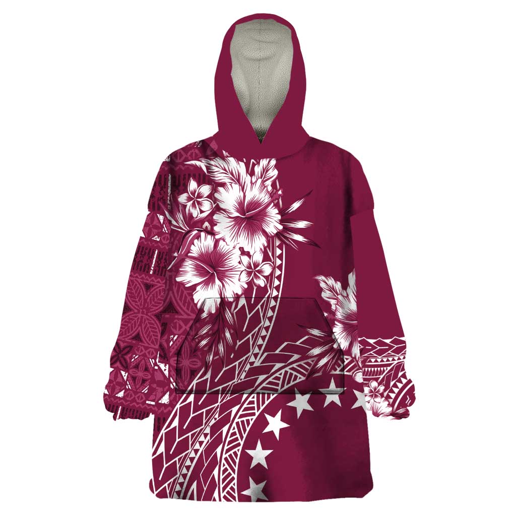 Kia Orana Cook Islands Wearable Blanket Hoodie Tiare and Stars - Maroon LT7 One Size Maroon - Polynesian Pride