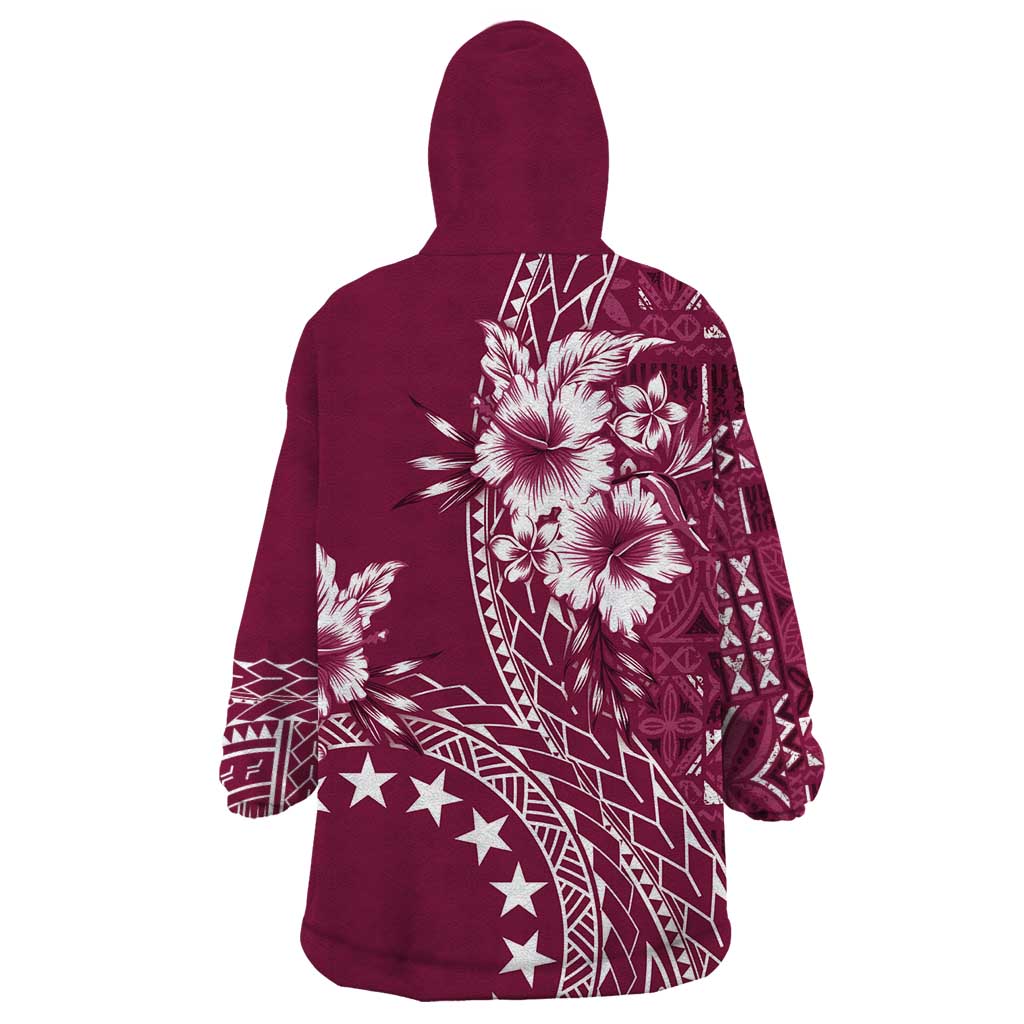 Kia Orana Cook Islands Wearable Blanket Hoodie Tiare and Stars - Maroon LT7 - Polynesian Pride