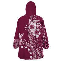 Kia Orana Cook Islands Wearable Blanket Hoodie Tiare and Stars - Maroon LT7 - Polynesian Pride