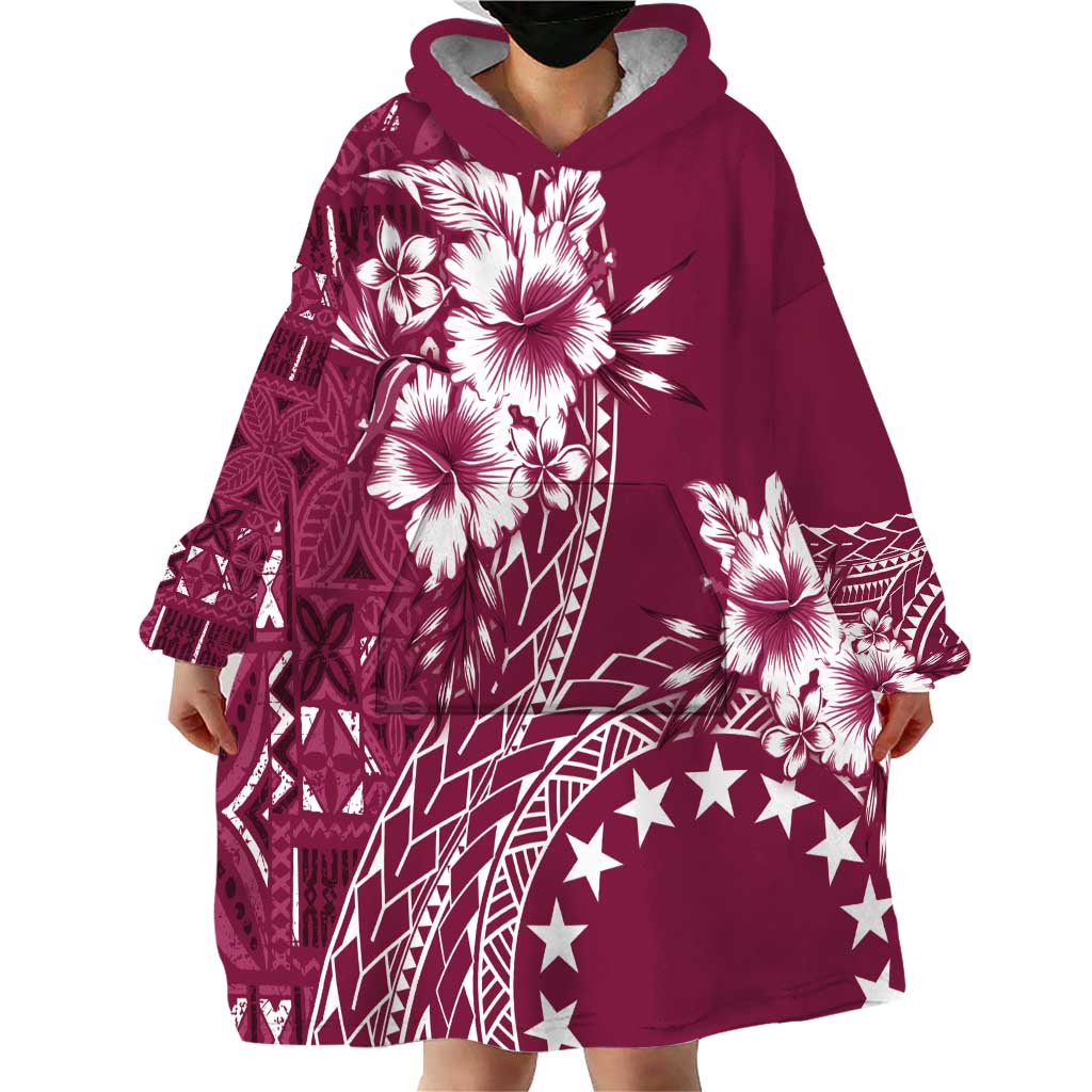 Kia Orana Cook Islands Wearable Blanket Hoodie Tiare and Stars - Maroon LT7 - Polynesian Pride