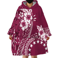 Kia Orana Cook Islands Wearable Blanket Hoodie Tiare and Stars - Maroon LT7 - Polynesian Pride