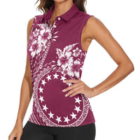 Kia Orana Cook Islands Women Sleeveless Polo Shirt Tiare and Stars - Maroon LT7 - Polynesian Pride