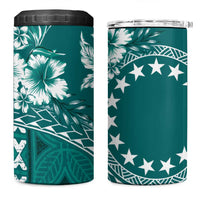 Kia Orana Cook Islands 4 in 1 Can Cooler Tumbler Tiare & Stars - Teal LT7 One Size: 16 oz Teal - Polynesian Pride