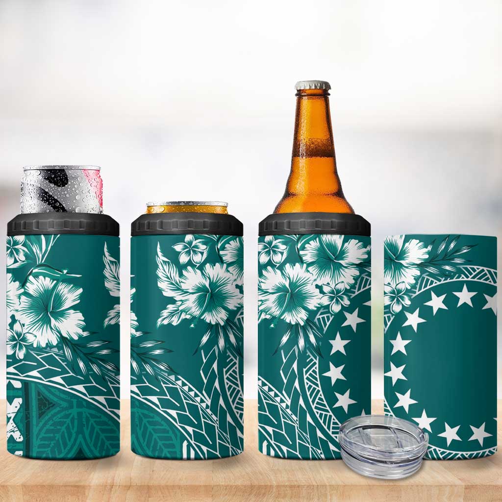 Kia Orana Cook Islands 4 in 1 Can Cooler Tumbler Tiare & Stars - Teal LT7 - Polynesian Pride