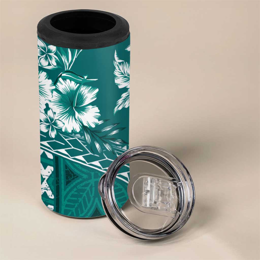 Kia Orana Cook Islands 4 in 1 Can Cooler Tumbler Tiare & Stars - Teal LT7 - Polynesian Pride