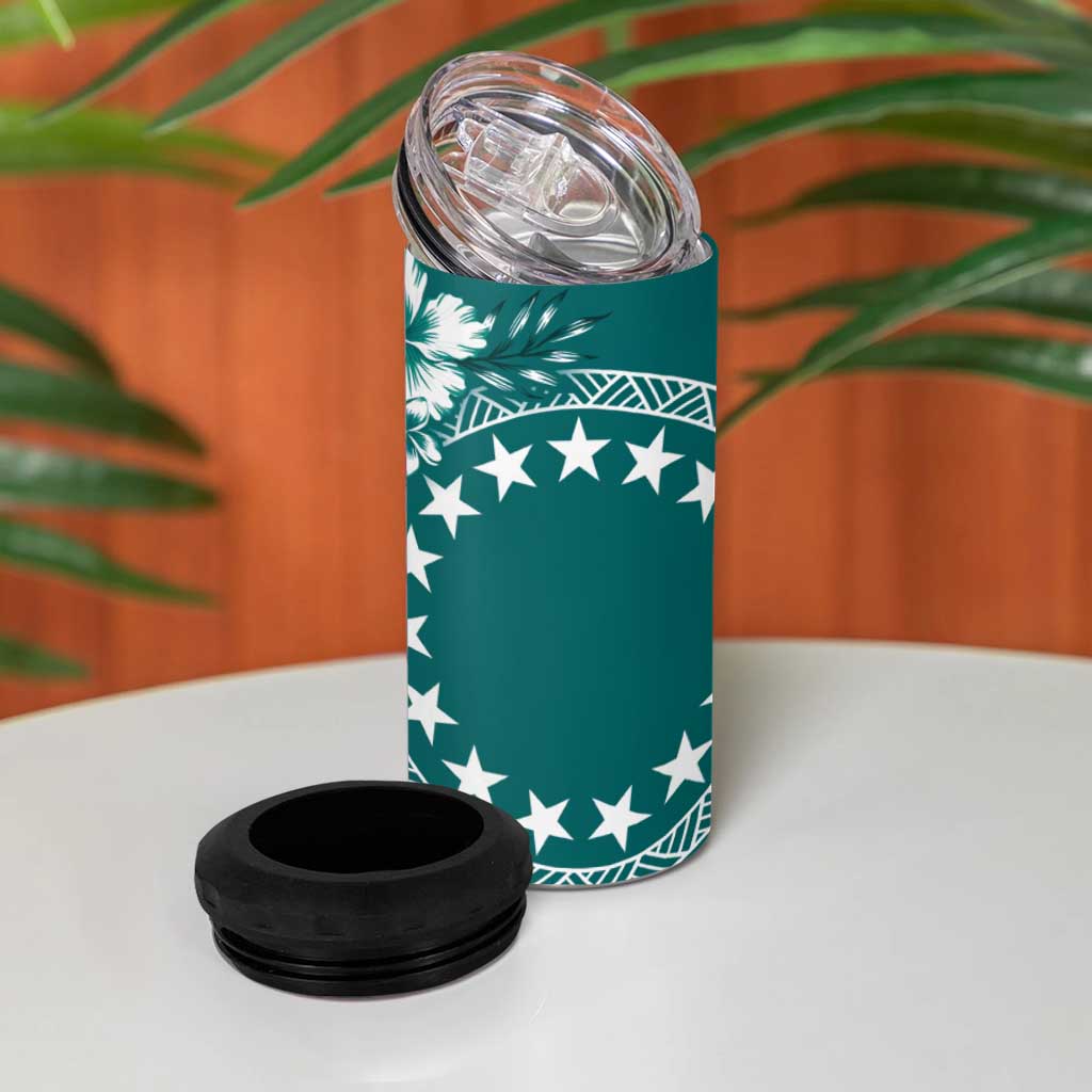 Kia Orana Cook Islands 4 in 1 Can Cooler Tumbler Tiare & Stars - Teal LT7 - Polynesian Pride