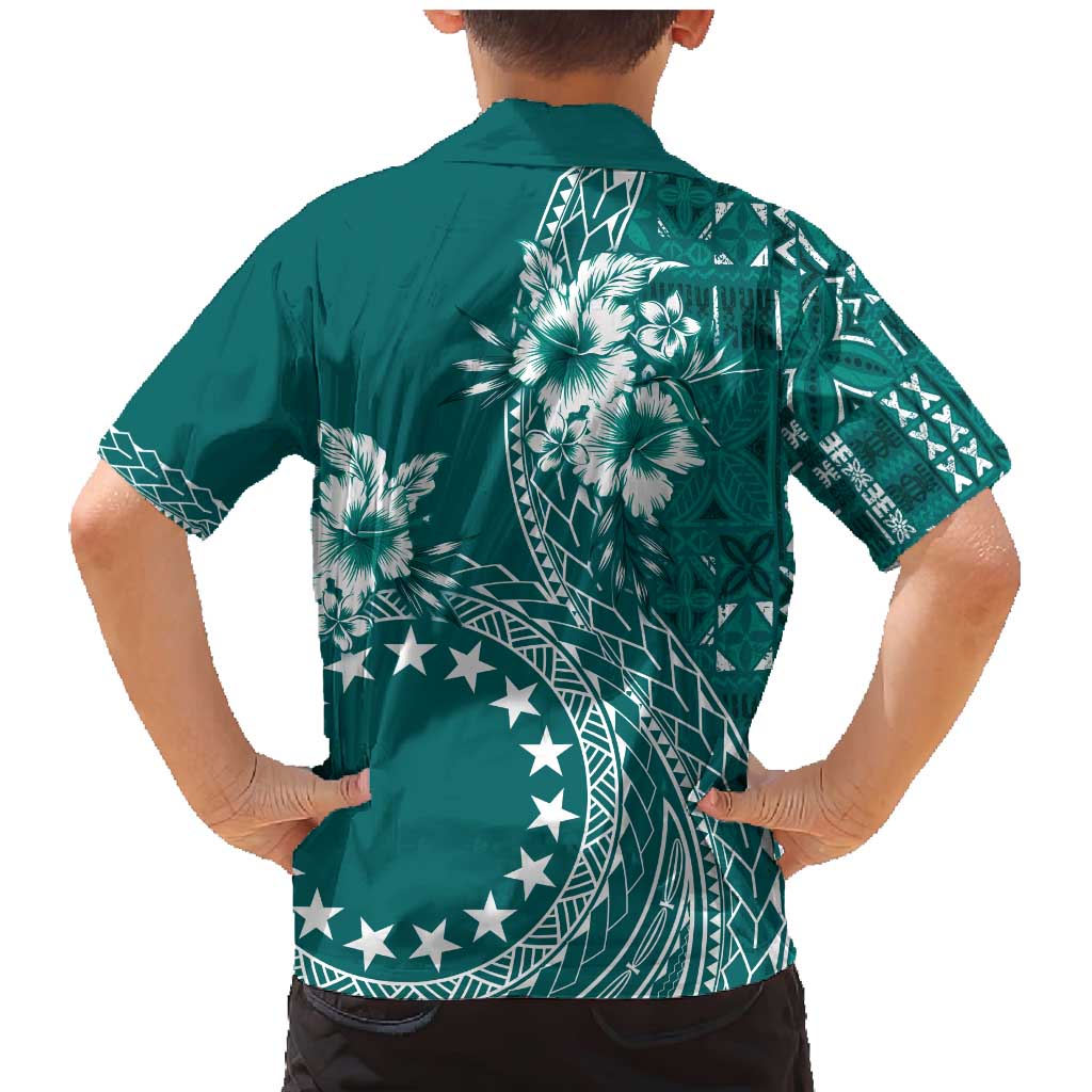 Kia Orana Cook Islands Family Matching Mermaid Dress and Hawaiian Shirt Tiare and Stars - Teal LT7 - Polynesian Pride
