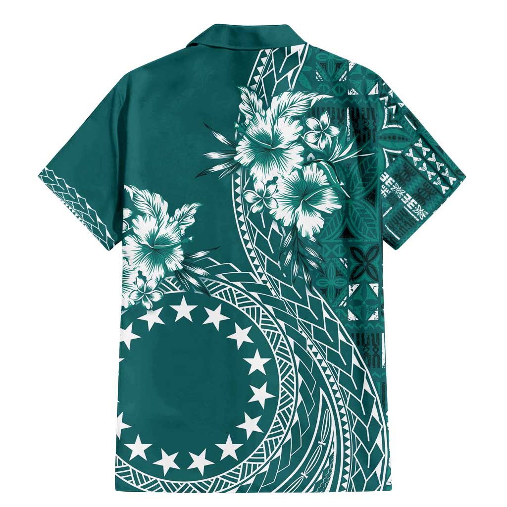 Kia Orana Cook Islands Family Matching Mermaid Dress and Hawaiian Shirt Tiare and Stars - Teal LT7 - Polynesian Pride