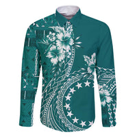 Kia Orana Cook Islands Family Matching Mermaid Dress and Hawaiian Shirt Tiare and Stars - Teal LT7 Dad's Shirt - Long Sleeve Teal - Polynesian Pride