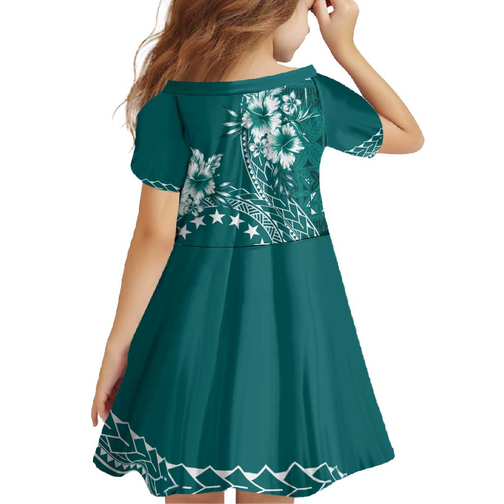 Kia Orana Cook Islands Family Matching Off Shoulder Maxi Dress and Hawaiian Shirt Tiare and Stars - Teal LT7 - Polynesian Pride