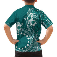 Kia Orana Cook Islands Family Matching Short Sleeve Bodycon Dress and Hawaiian Shirt Tiare and Stars - Teal LT7 - Polynesian Pride