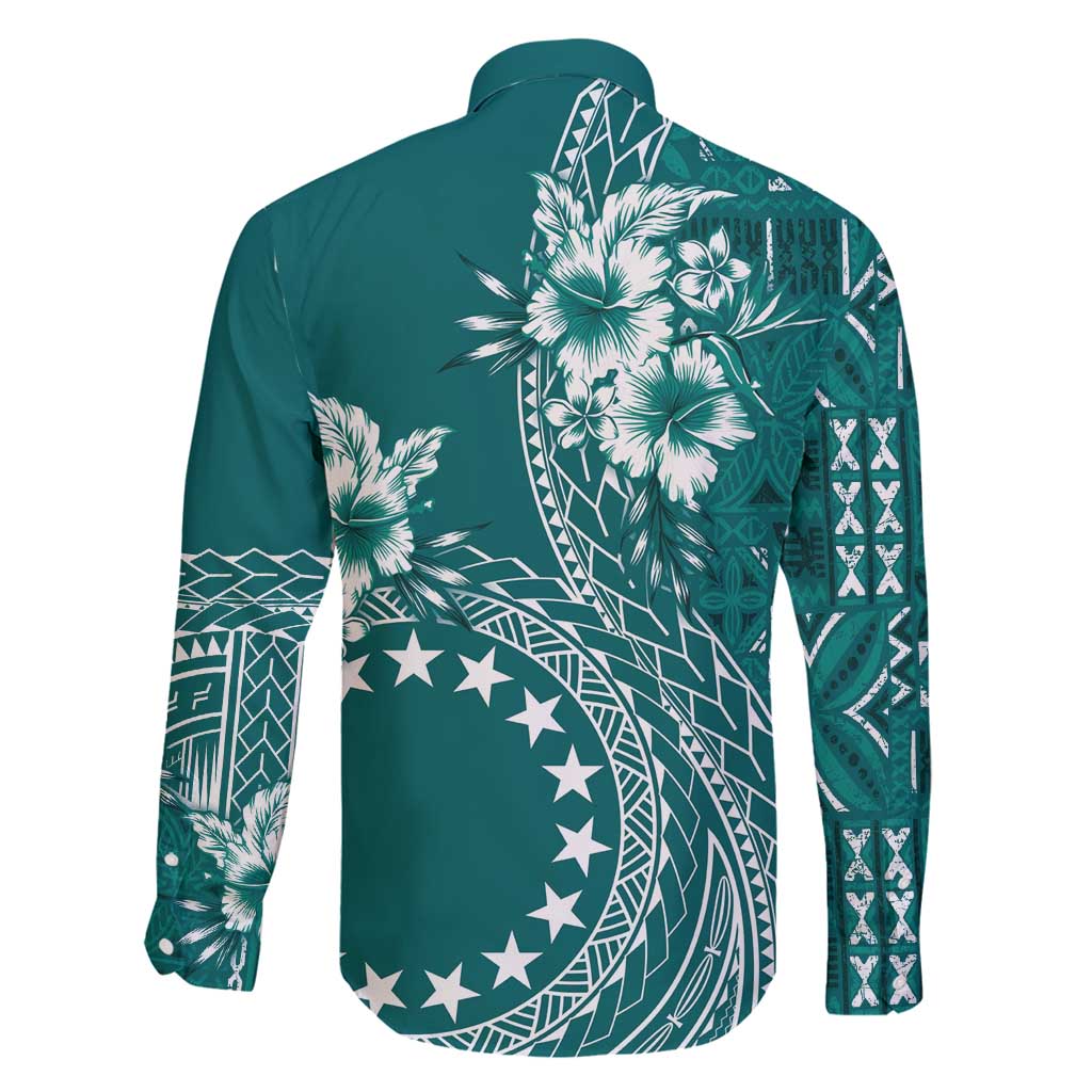 Kia Orana Cook Islands Family Matching Summer Maxi Dress and Hawaiian Shirt Tiare and Stars - Teal LT7 - Polynesian Pride