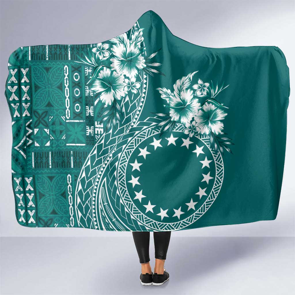 Kia Orana Cook Islands Hooded Blanket Tiare and Stars - Teal LT7 One Size Teal - Polynesian Pride