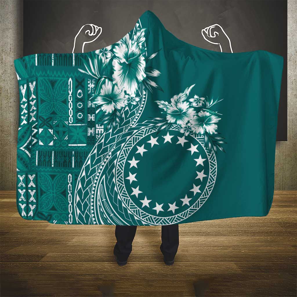 Kia Orana Cook Islands Hooded Blanket Tiare and Stars - Teal LT7 - Polynesian Pride