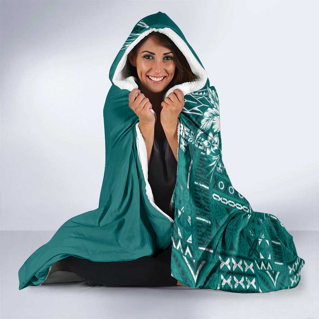 Kia Orana Cook Islands Hooded Blanket Tiare and Stars - Teal LT7 - Polynesian Pride