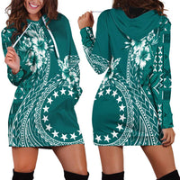 Kia Orana Cook Islands Hoodie Dress Tiare and Stars - Teal LT7 - Polynesian Pride