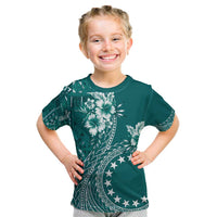 Kia Orana Cook Islands Kid T Shirt Tiare and Stars - Teal LT7 Teal - Polynesian Pride