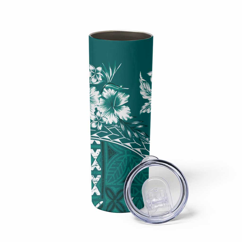Kia Orana Cook Islands Skinny Tumbler Tiare & Stars - Teal LT7 - Polynesian Pride