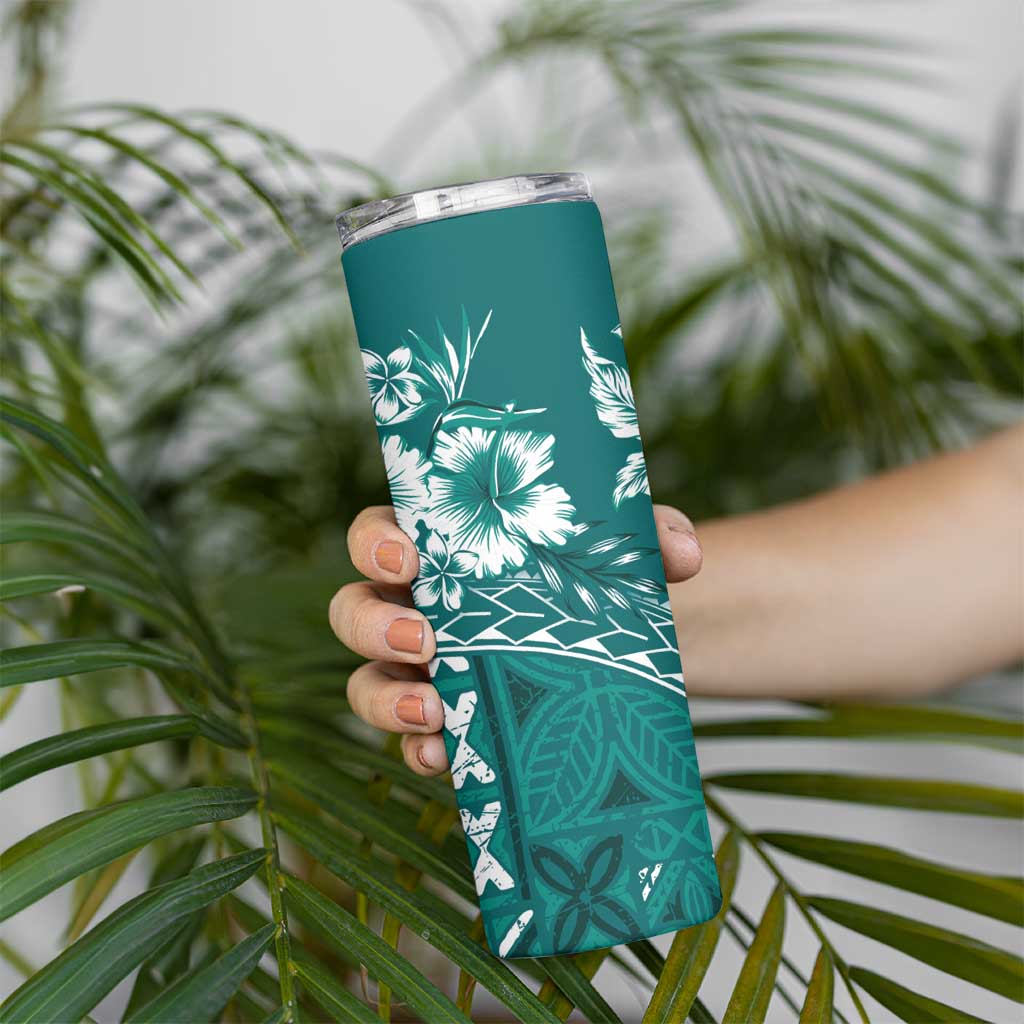 Kia Orana Cook Islands Skinny Tumbler Tiare & Stars - Teal LT7 - Polynesian Pride