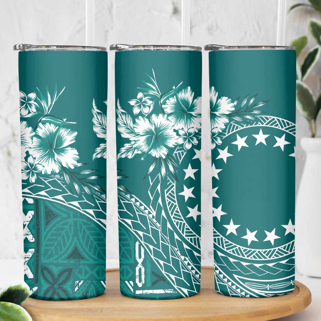 Kia Orana Cook Islands Skinny Tumbler Tiare & Stars - Teal LT7 - Polynesian Pride