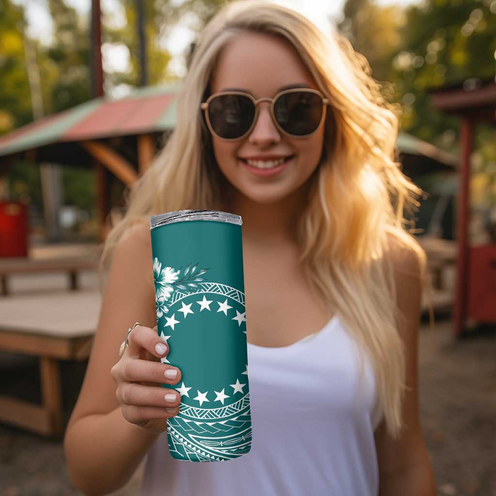 Kia Orana Cook Islands Skinny Tumbler Tiare & Stars - Teal LT7 - Polynesian Pride