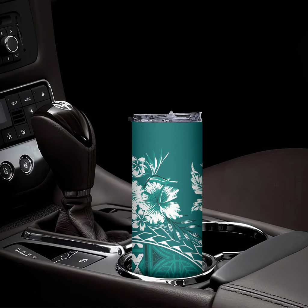 Kia Orana Cook Islands Skinny Tumbler Tiare & Stars - Teal LT7 - Polynesian Pride