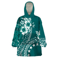 Kia Orana Cook Islands Wearable Blanket Hoodie Tiare and Stars - Teal LT7 One Size Teal - Polynesian Pride
