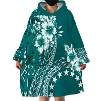 Kia Orana Cook Islands Wearable Blanket Hoodie Tiare and Stars - Teal LT7 - Polynesian Pride