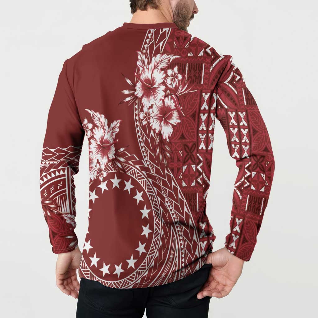 Kia Orana Cook Islands Button Sweatshirt Tiare and Stars - Scarlet
