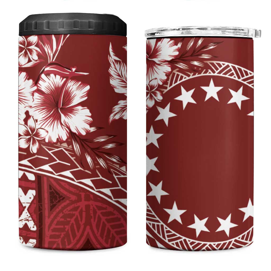 Kia Orana Cook Islands 4 in 1 Can Cooler Tumbler Tiare & Stars - Scarlet LT7 One Size: 16 oz Red - Polynesian Pride